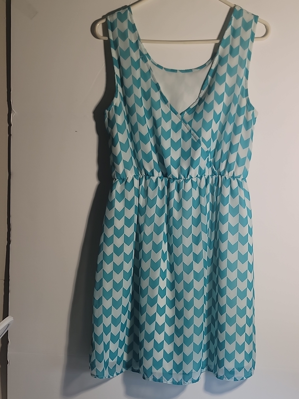Charming Charlie Aqua and White Chevron Sleeveless Dress